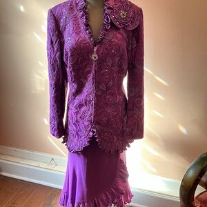 Elegant Purple Lace Jacket and Skirt Set